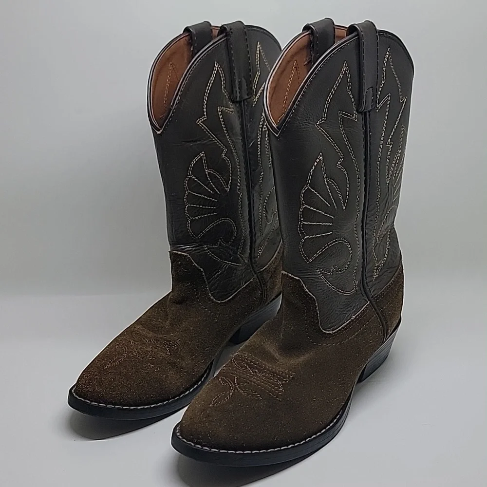 Acme Brown Suede Leather Cowboy Boots Kids (Read Flaws) Kids 4